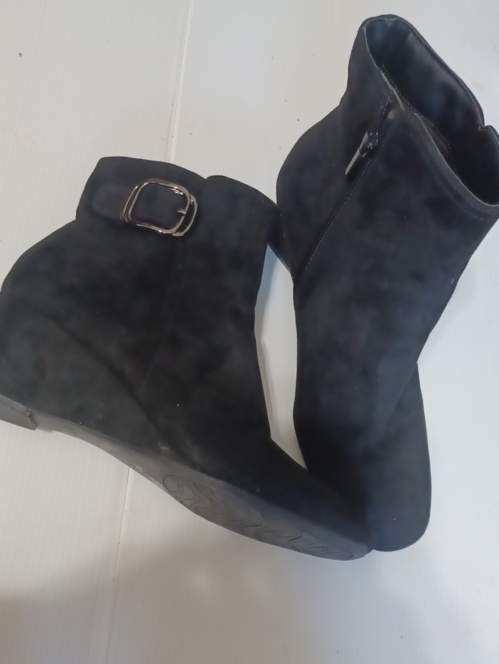 Impo Women’s Black Suede Ankle Boots with Side Buckle. NWOT. Size 9W